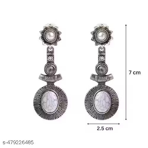 White Pearl Studded Bell Earrings โ Oxidised Silver Chandelier Earrings for Women
