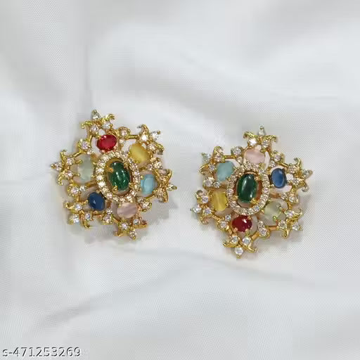 Premium Matte Finish AD Stone Earrings – Gold-Plated Oversized Studs for Women