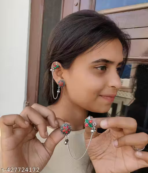 Oxidized Silver Plated Jhumka Earrings – Traditional Drop Earrings for Women