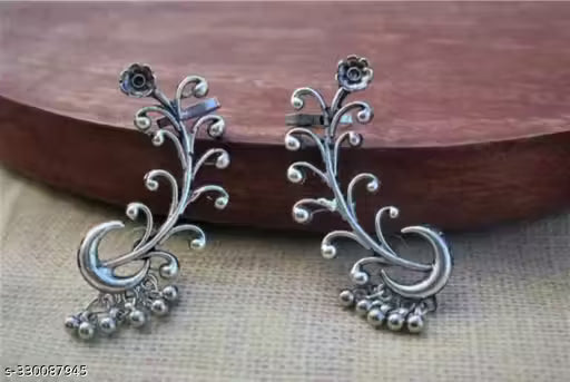 Silver Stylish Oxidised Ear Cuffs for Women – Trendy & Adjustable