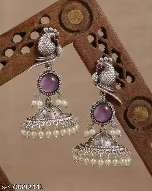 Bird Jhumki – Silver Plated Oxidised Jhumkas with Pearls for Women