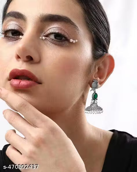 Bird Jhumki – Silver Plated Oxidised Jhumkas with Pearls for Women