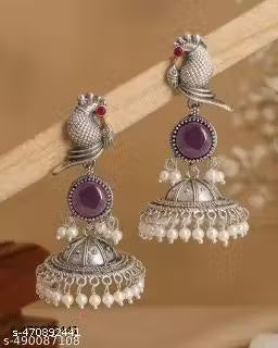 Bird Jhumki – Silver Plated Oxidised Jhumkas with Pearls for Women