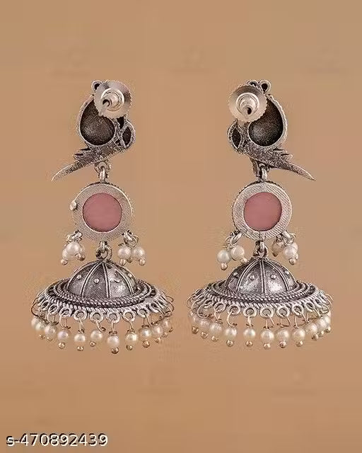Bird Jhumki – Silver Plated Oxidised Jhumkas with Pearls for Women