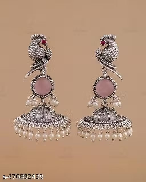 Bird Jhumki – Silver Plated Oxidised Jhumkas with Pearls for Women