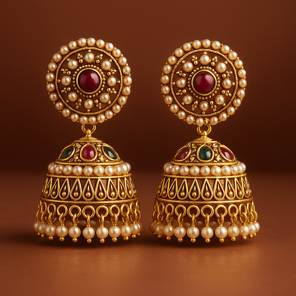 Oxidised Red Rajwadi Jhumka – Gold Plated Adjustable Earrings for Women
