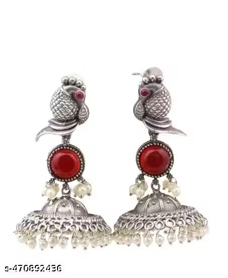 Bird Jhumki – Silver Plated Oxidised Jhumkas with Pearls for Women