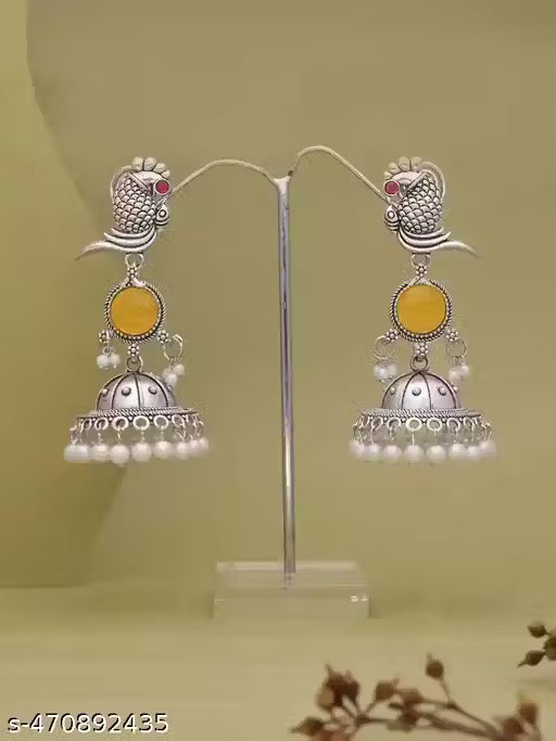 Bird Jhumki – Silver Plated Oxidised Jhumkas with Pearls for Women